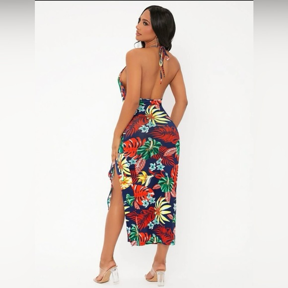 SEIN SXY Tropical High Slit Dress Sz M - Picture 2 of 3